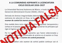 UNAM desmiente falso comunicado sobre el examen de admisión 2026