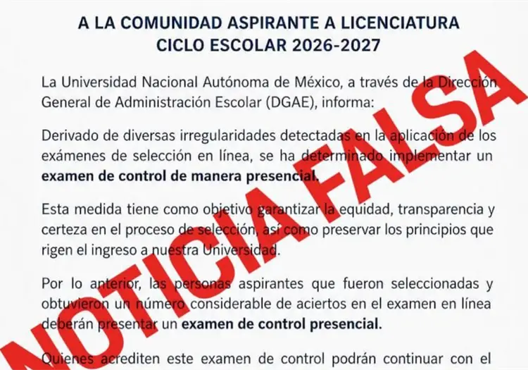 UNAM desmiente falso comunicado sobre el examen de admisión 2026