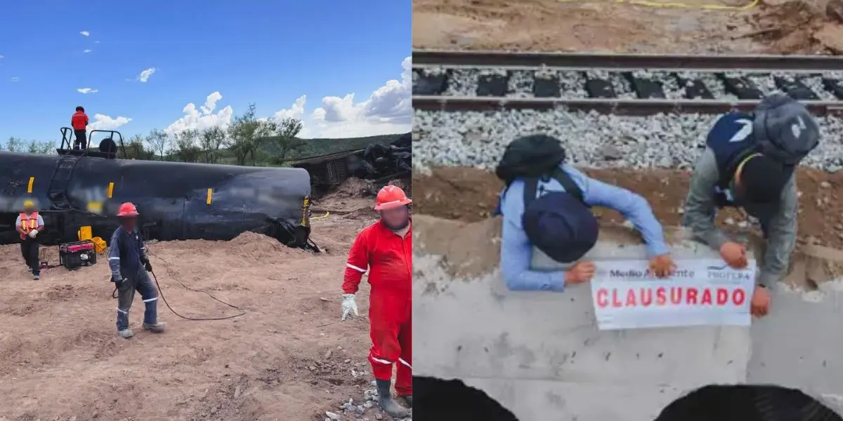 Autoridades ambientales mantienen supervisión en la zona del accidente ferroviario para verificar las labores de limpieza y el cumplimiento de las medidas impuestas a Ferromex. (fotos/redes sociales)