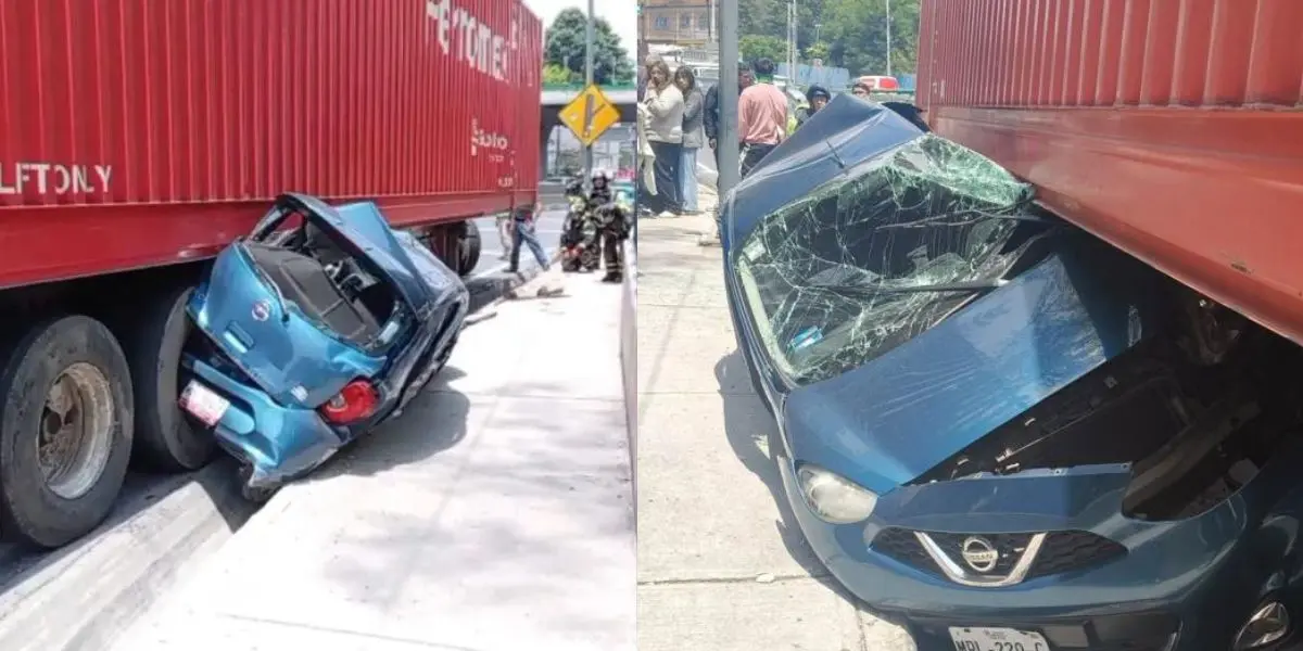 El automóvil en el que viajaban cuatro adolescentes y un instructor de coreografía quedó aplastado por un tráiler; todos los ocupantes sobrevivieron con lesiones menores. (Fotos/excélsior)