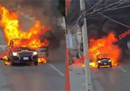 VIDEO | Explosión de tanque de gas incendia automóvil en Tamaulipas; conductor resulta con graves quemaduras