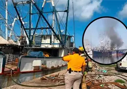 Muere trabajador tras explosión e incendio de un barco camaronero en Mazatlán