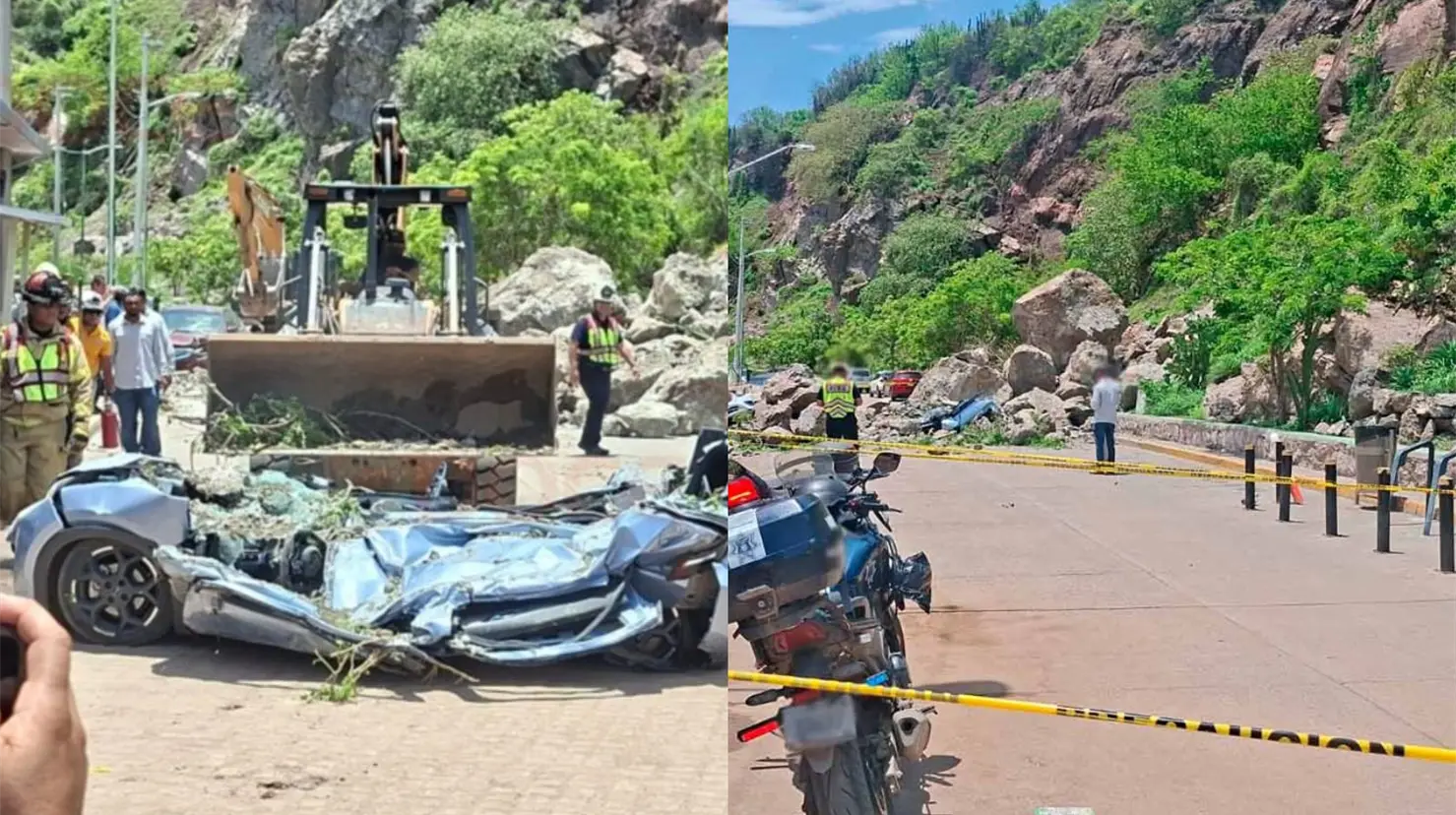 VIDEO | Así quedaron los vehículos aplastados tras deslave en cerro de Sinaloa