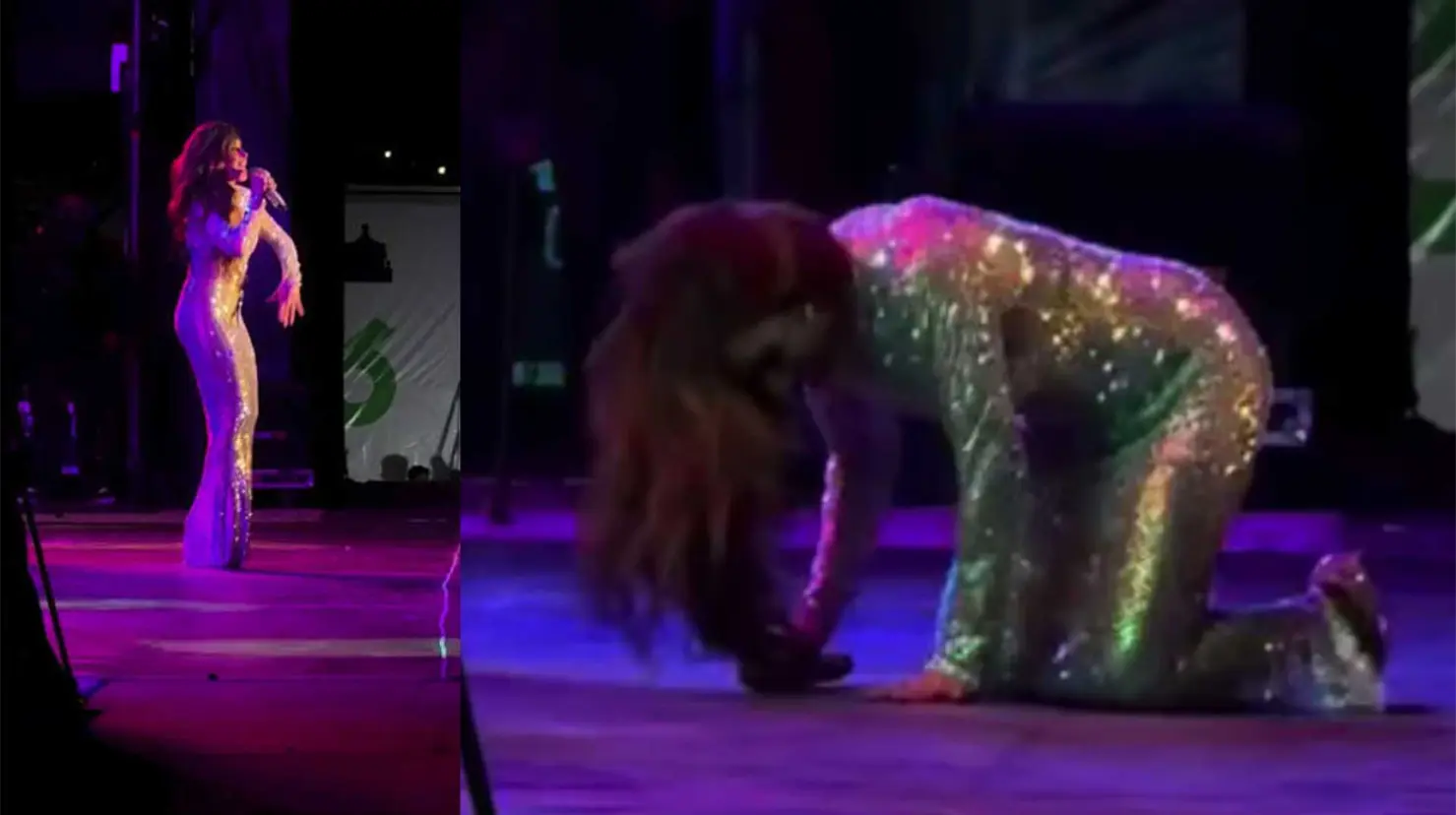 Gloria Trevi sufre aparatosa caída durante concierto en San Luis Potosí; así reaccionó