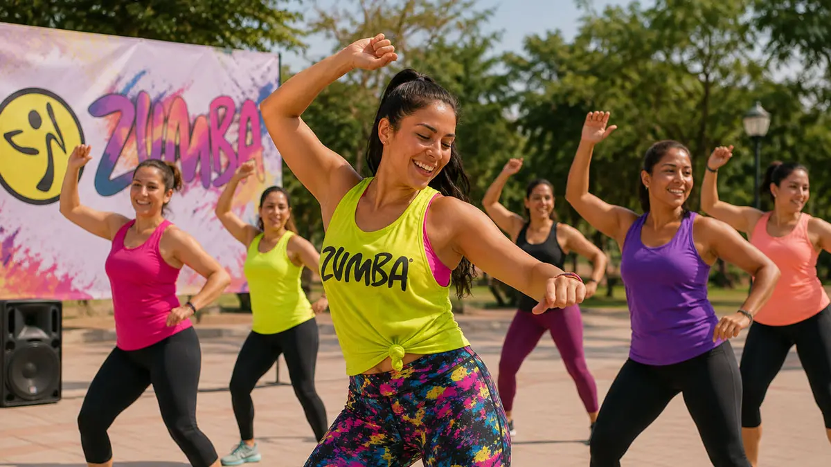 La Zumba combina baile y ejercicio cardiovascular, favoreciendo la activación física, la coordinación y el bienestar. Foto generada por IA.