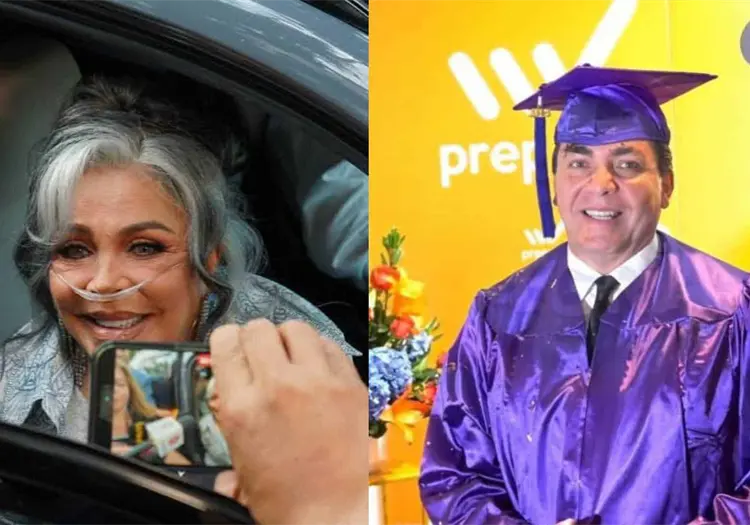 Verónica Castro llega con tanque de oxígeno a la graduación de su hijo Cristian Castro