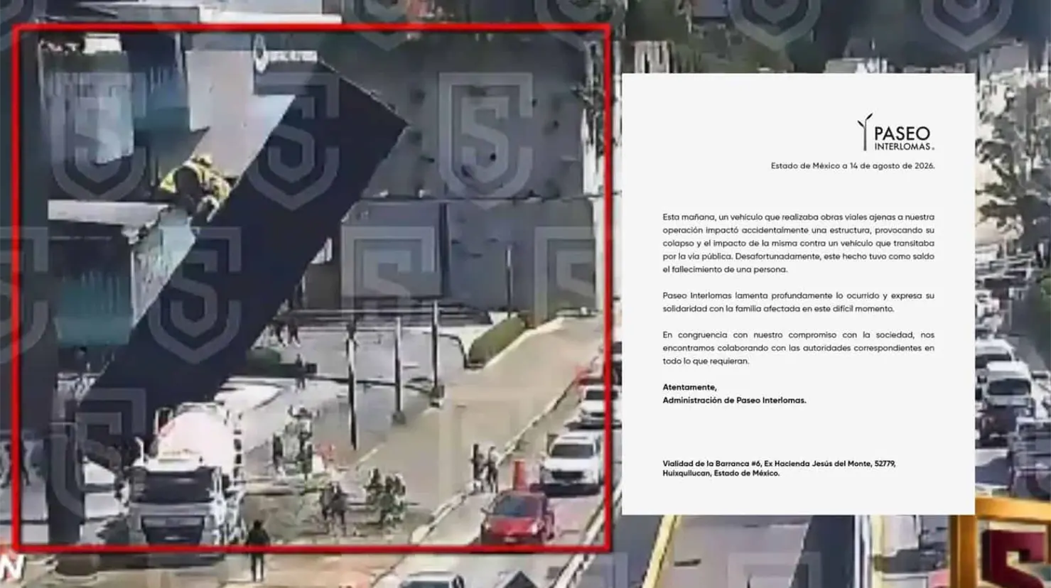 Plaza Paseo Interlomas se deslinda de accidente que mató a mujer y atribuye desplome a obras viales