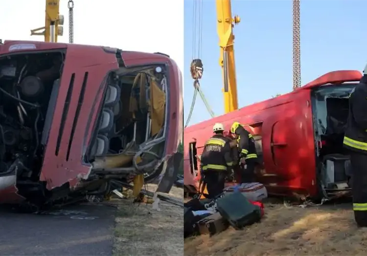 Tragedia en carretera: autobús con turistas vuelca y deja 12 muertos; conductor se habría quedado dormido