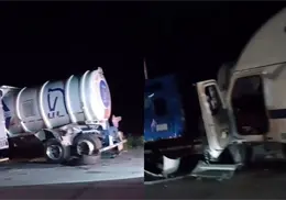VIDEO | Choque entre tráiler y pipa moviliza a autoridades en la carretera Guaymas-Hermosillo