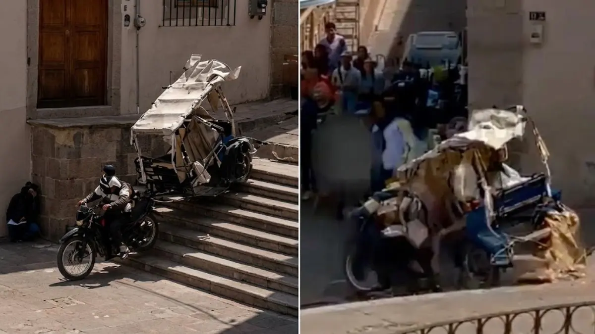 VIDEO | Mototaxi baja sin control por un callejón con escaleras en Guanajuato