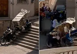 VIDEO | Mototaxi baja sin control por un callejón con escaleras en Guanajuato