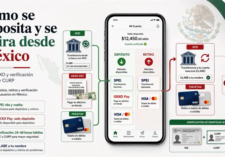 Cómo se deposita y se retira desde México: SPEI, OXXO y verificación con INE y CURP