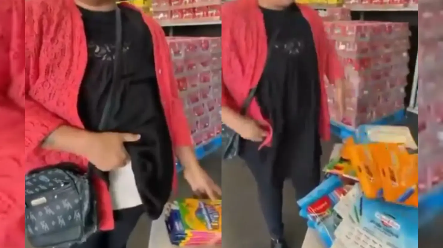 VIDEO | Sorprenden a mujer al intentar robar útiles escolares en Bodega Aurrerá