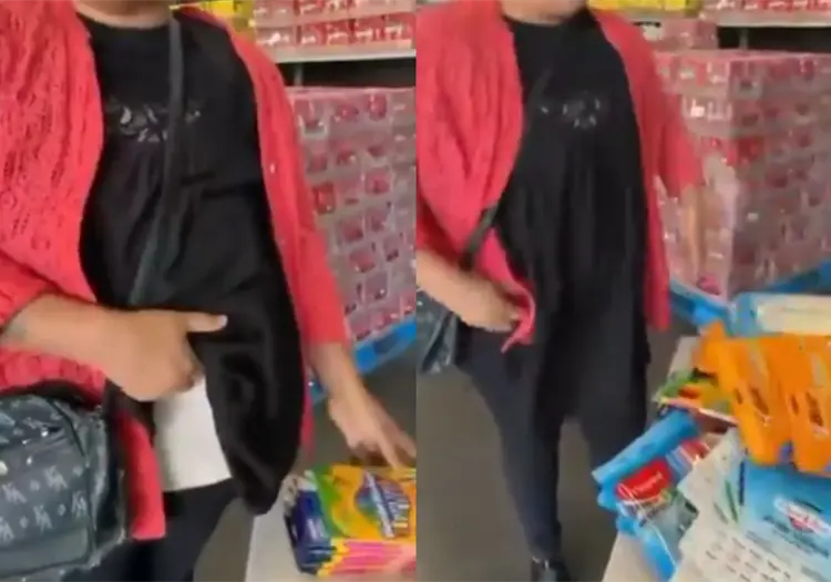 VIDEO | Sorprenden a mujer al intentar robar útiles escolares en Bodega Aurrerá