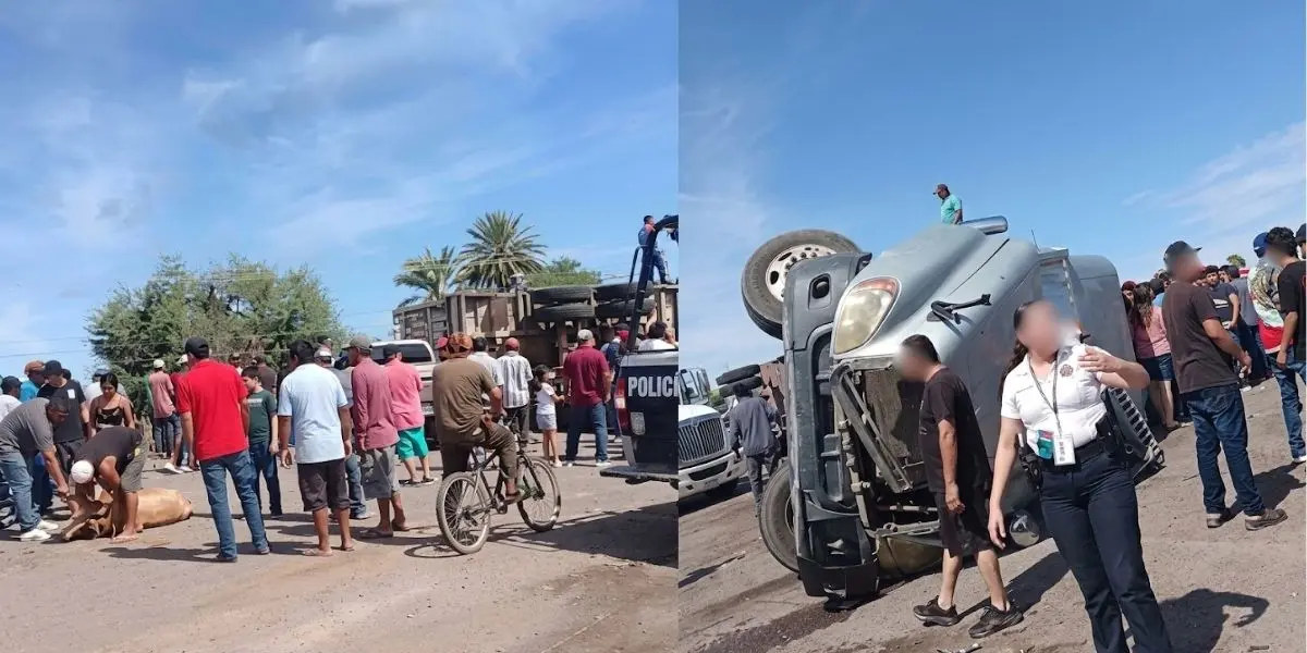 Las imágenes difundidas en redes sociales muestran la presencia de ciudadanos alrededor de la unidad de carga luego del percance.
