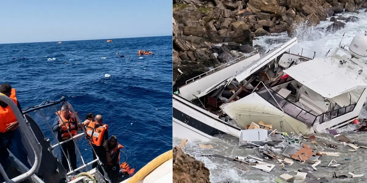 El catamarán quedó bajo el agua después del accidente, mientras las autoridades trabajan para esclarecer las causas del siniestro.