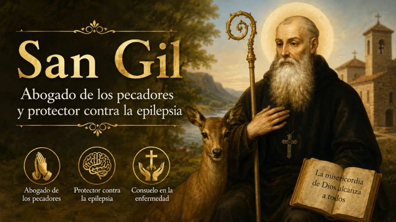 San Gil, también conocido como San Egidio Abad, es venerado como abogado de los pecadores y protector de los enfermos, especialmente de quienes padecen epilepsia.
