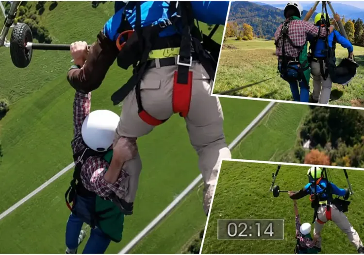 VIDEO | Turista vive momentos de terror al quedar sin arnés durante vuelo en ala delta