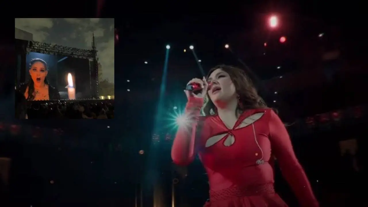Yuridia sorprendió a sus seguidores durante su presentación en el Estadio GNP Seguros, donde protagonizó un inesperado reencuentro con Lola Cortés. Foto: Estadio GNP Seguros/Redes sociales.