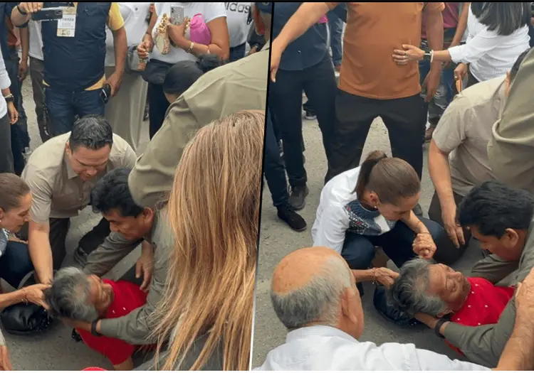 Sheinbaum auxilia a mujer mayor desvanecida en la Arena Potosí