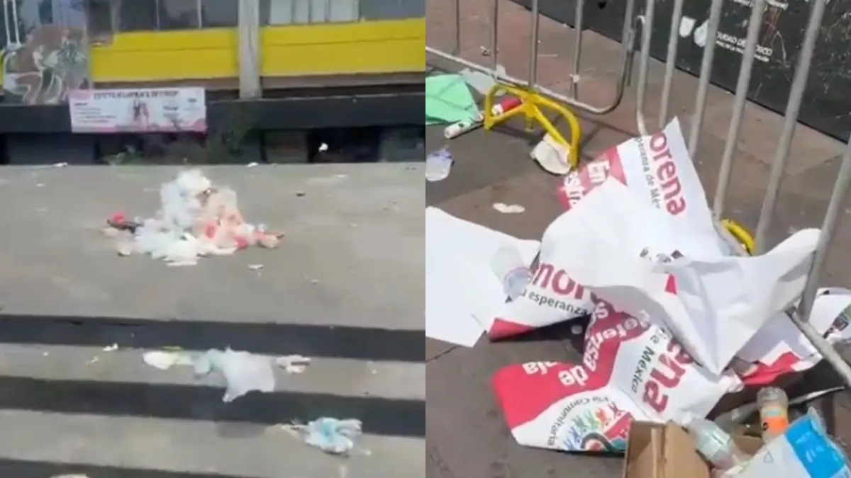 Alessandra Rojo mostró los desechos que quedaron en la Plaza de las Tres Culturas. FUENTES: X