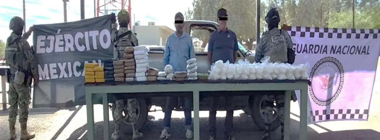 En total se decomisaron 97.5 kilos de drogas, mismos que quedaron a disposición del Ministerio Público. Foto: SSPC Sonora