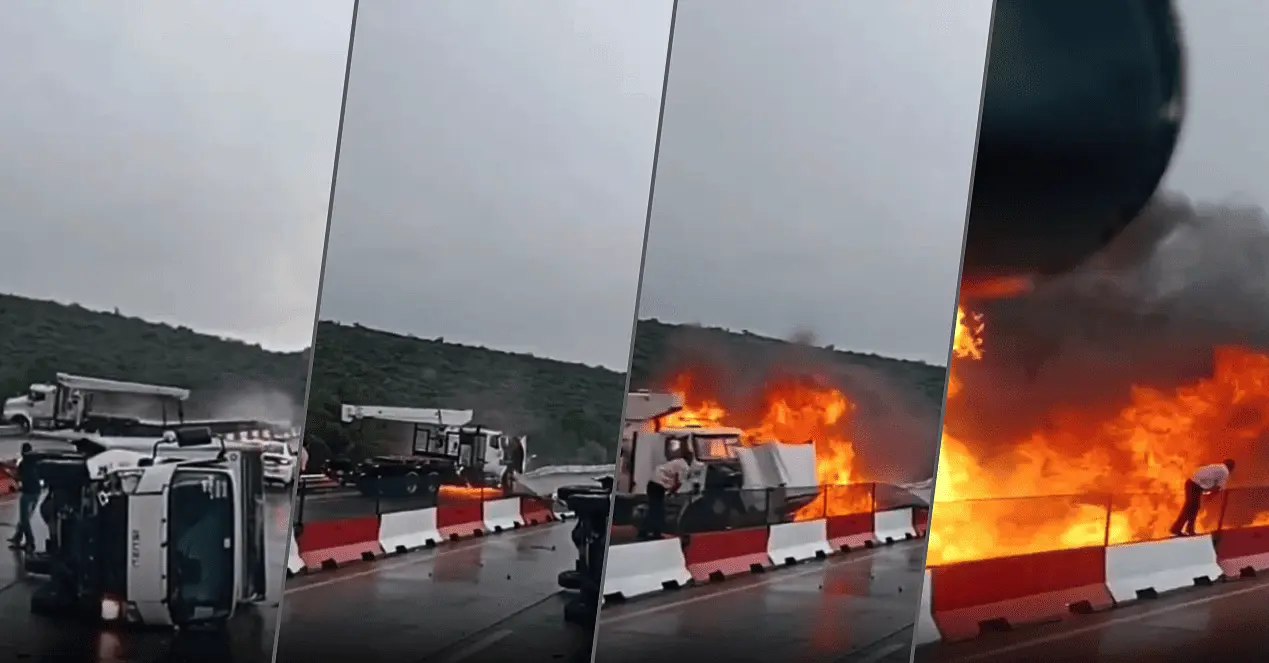 La unidad pesada impactó contra la infraestructura de contención luego de encontrarse con un accidente previo (Créditos: @LaHoraMX)