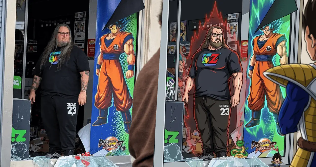 La presencia de un póster de Dragon Ball detrás del trabajador inspiró el apodo que se popularizó tras difundirse las imágenes (Créditos: Redes)