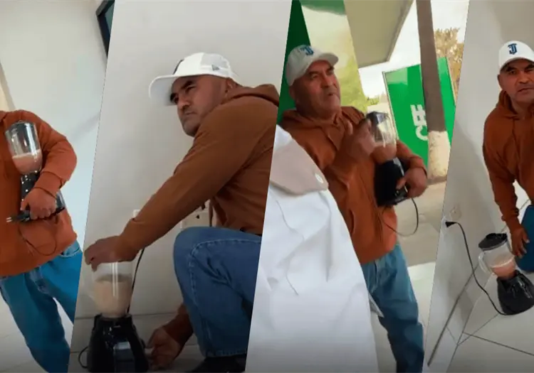 VIDEO | Tras semanas sin electricidad: Hombre lleva su licuadora a oficinas de la CFE