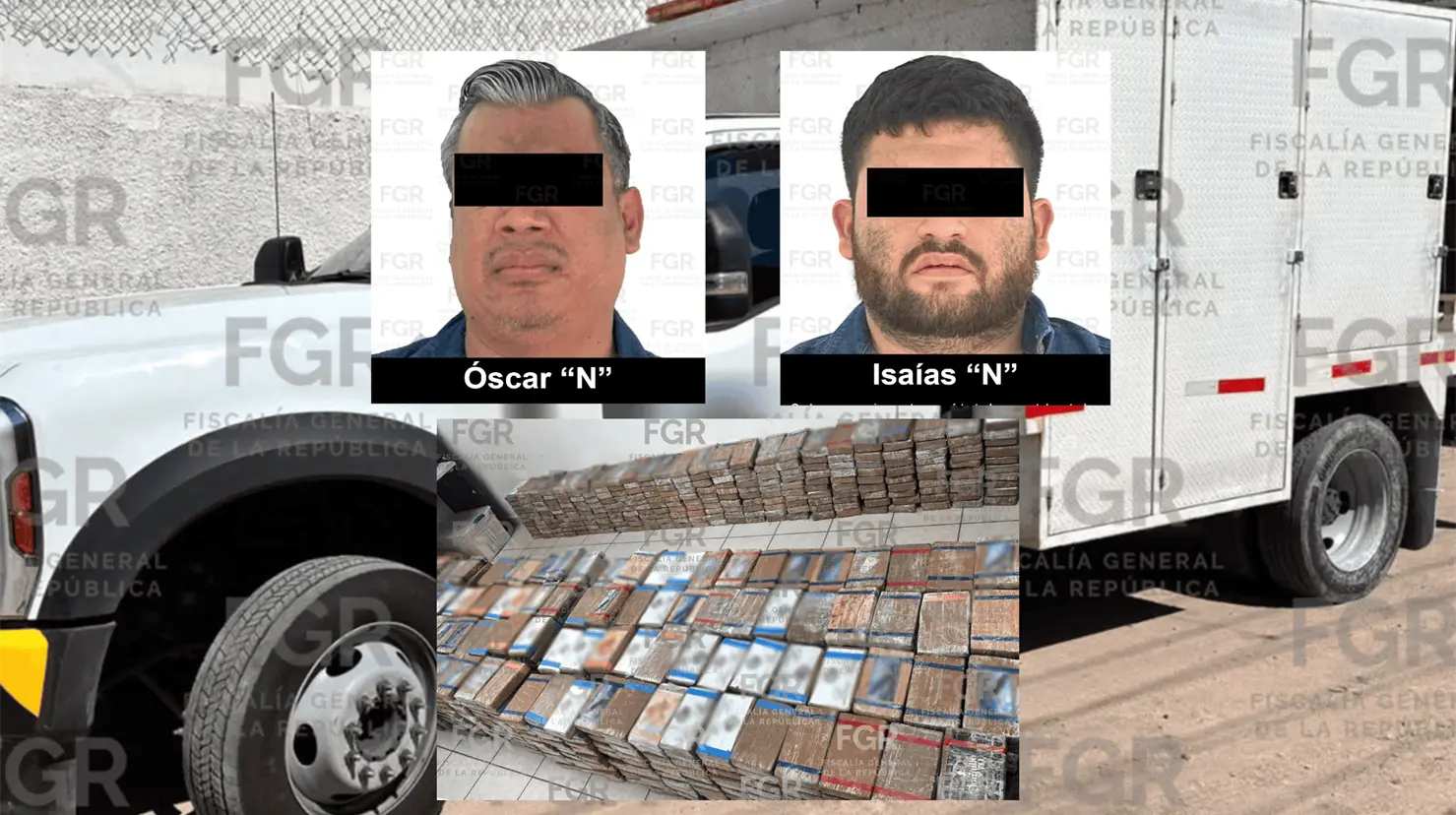 Los hombres tripulaban un camión en el que llevaban oculto el cargamento de droga. Foto: FGR Sonora