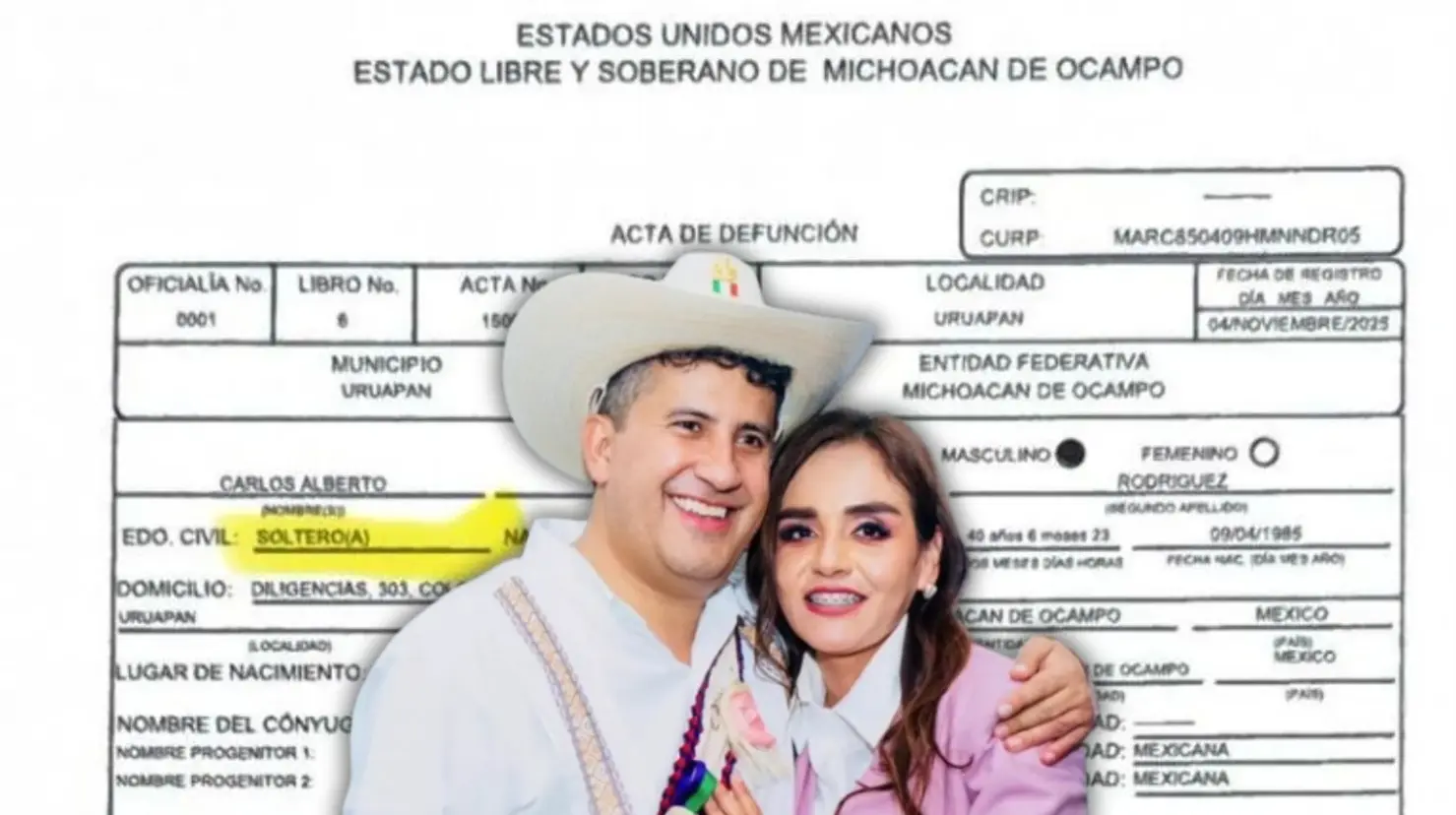 Por lo que se sabe nunca contrajo nupcias Carlos Manzo, expresó el mandatario estatal durante una conferencia de prensa. Foto: Especial