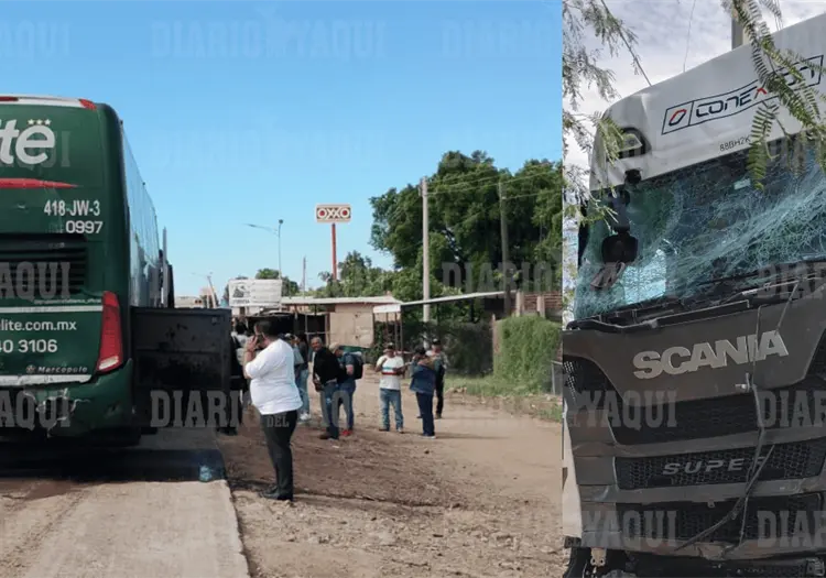 Chocan camión y tráiler en Vícam; hay dos lesionados