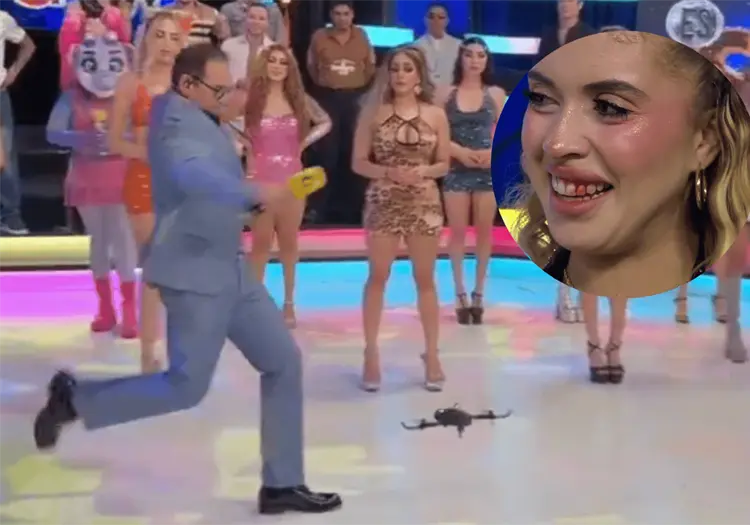 VIDEO | Ernesto Chavana lesiona a modelo tras patear un dron durante programa en vivo